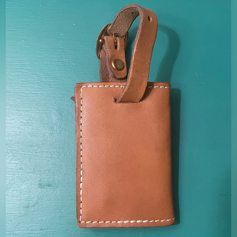 VTG CHRISTIAN DIOR Bagages Camel Brown Leather Luggage Tag Holder - Picture 3 of 11